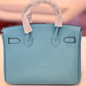 Blue Leather Women's Satchel Belted bag Dual Top Handle w/ Gold HW Cro…